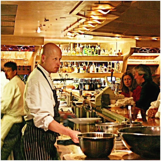 Chef Bradley Borchardt in a restaurant kitchen 
