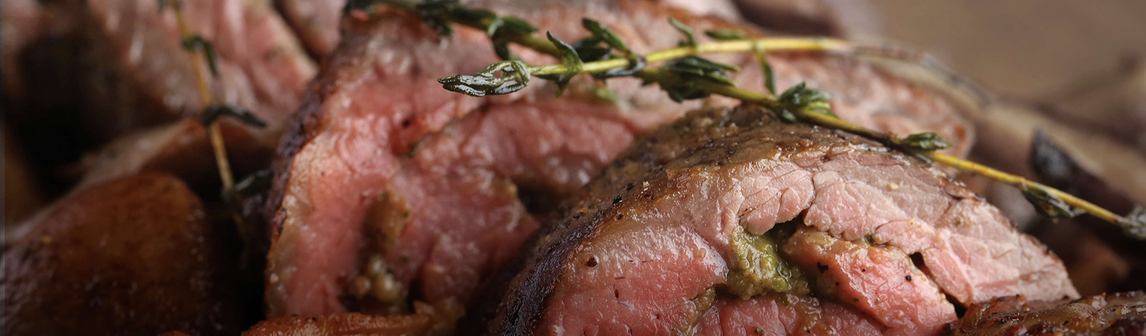 Application shot of flank steak