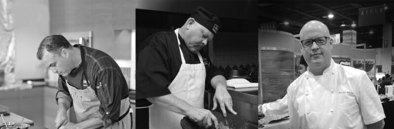Photo collage of three chefs