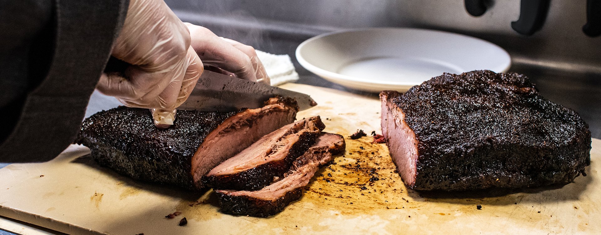 Cutting smoked brisket