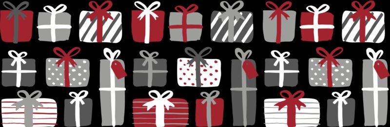 Red, silver, and white gifts graphic